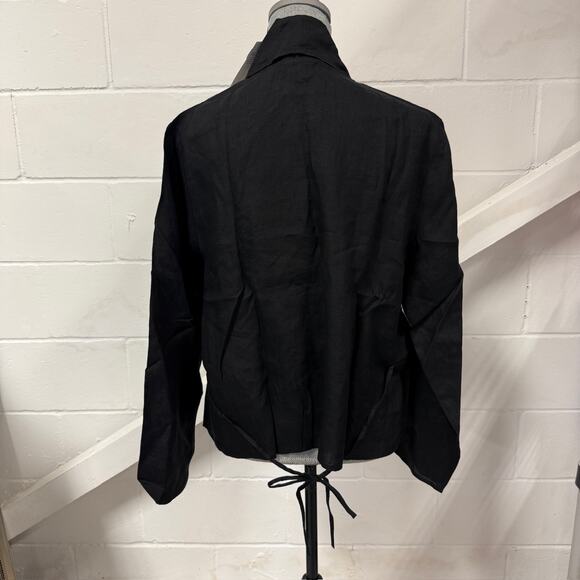 Eileen Fisher Black Organic Handkerchief Linen High Collar Jacket Sz Medium NWT - Picture 6 of 9